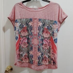 Chic Pink Floral Short Sleeve Top